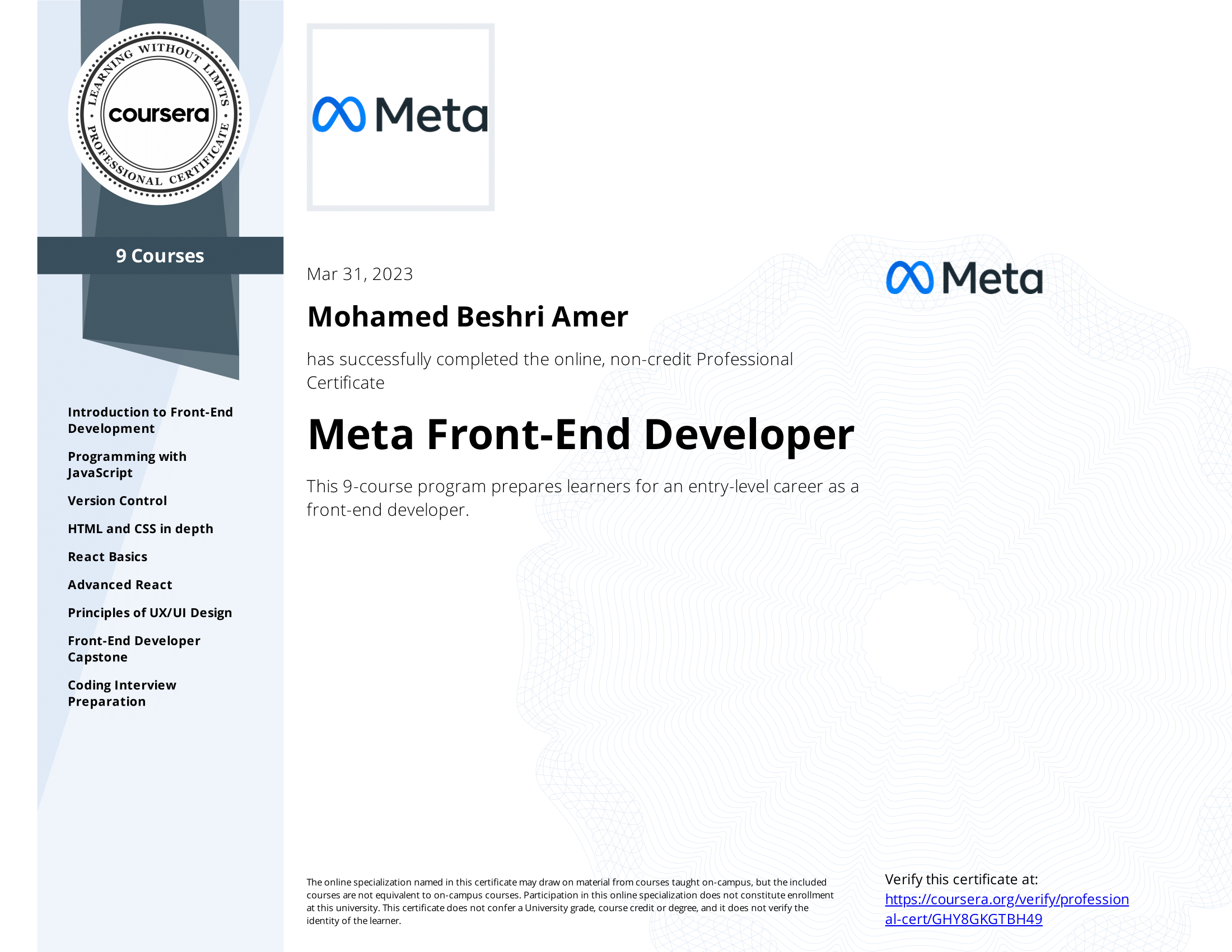 Coursera Front End Meta